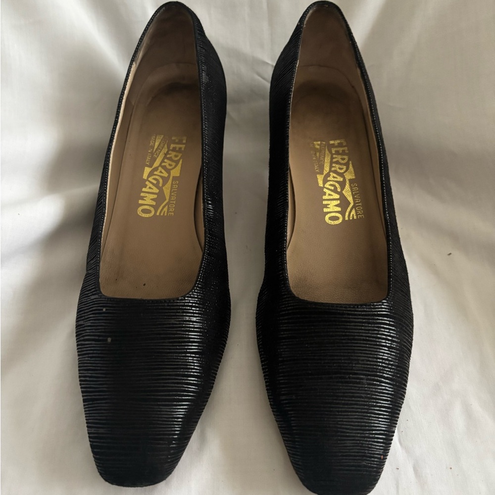 Salvatore Ferragamo Black Textured Heels